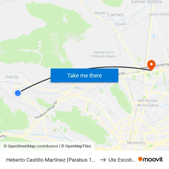 Heberto Castillo Martínez (Parabus 107 Y 307) to Ute Escobedo map
