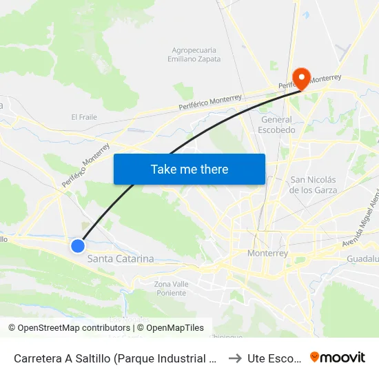 Carretera A Saltillo (Parque Industrial Sierra Madre) to Ute Escobedo map