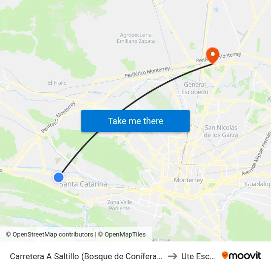 Carretera A Saltillo (Bosque de Coníferas - Sierra de Caliza) to Ute Escobedo map