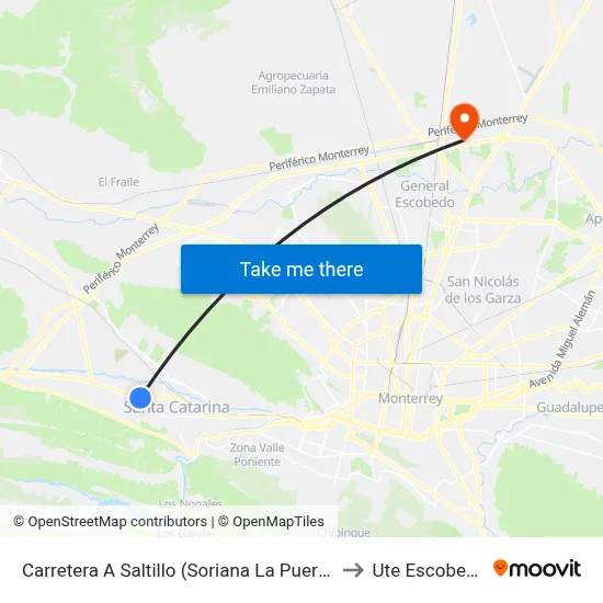 Carretera A Saltillo (Soriana La Puerta) to Ute Escobedo map