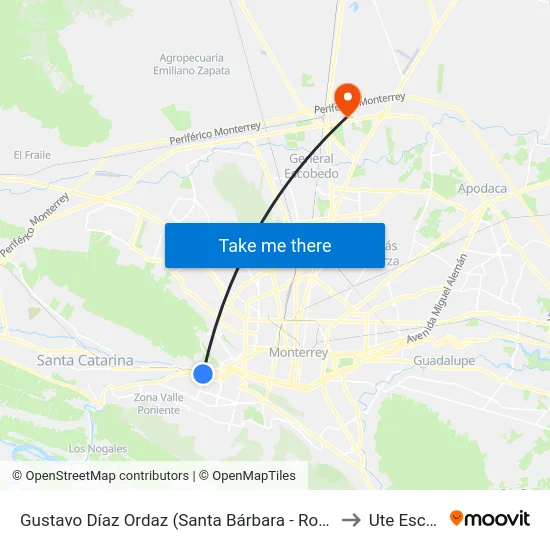Gustavo Díaz Ordaz (Santa Bárbara - Rogelio Cantú Gómez) to Ute Escobedo map