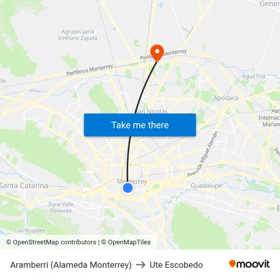 Aramberri (Alameda Monterrey) to Ute Escobedo map