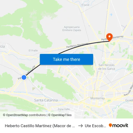 Heberto Castillo Martínez (Macor de México) to Ute Escobedo map