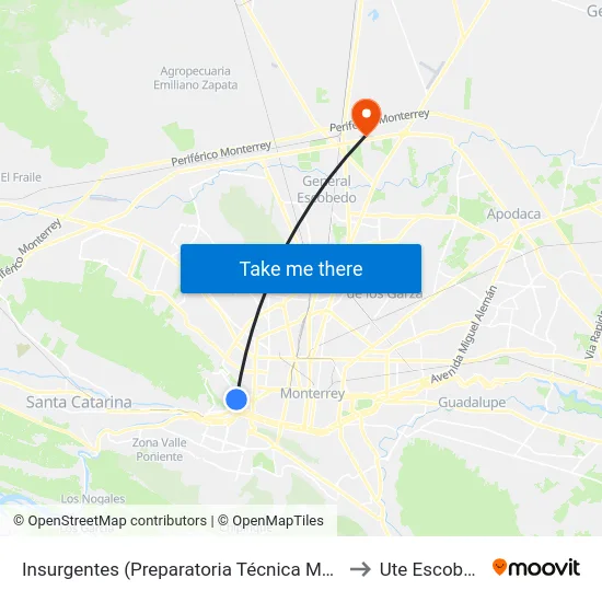 Insurgentes (Preparatoria Técnica Médica) to Ute Escobedo map