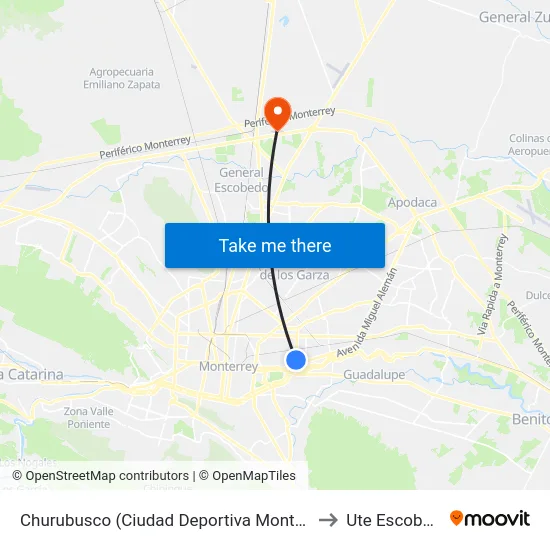 Churubusco (Ciudad Deportiva Monterrey) to Ute Escobedo map