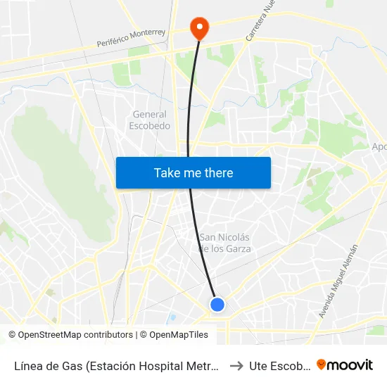 Línea de Gas (Estación Hospital Metropolitano) to Ute Escobedo map