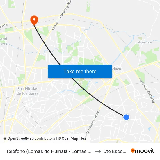 Teléfono (Lomas de Huinalá - Lomas Del Cedro) to Ute Escobedo map