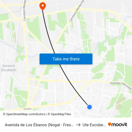 Avenida de Los Ébanos (Nogal - Fresnos) to Ute Escobedo map
