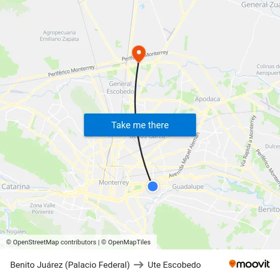 Benito Juárez (Palacio Federal) to Ute Escobedo map