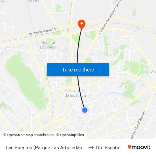 Las Puentes (Parque Las Arboledas II) to Ute Escobedo map