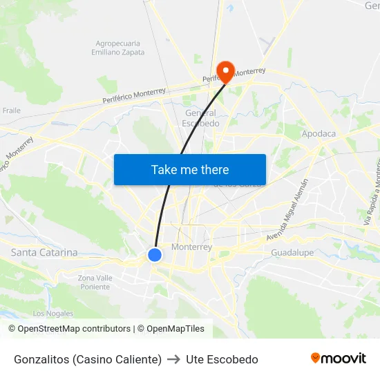 Gonzalitos (Casino Caliente) to Ute Escobedo map