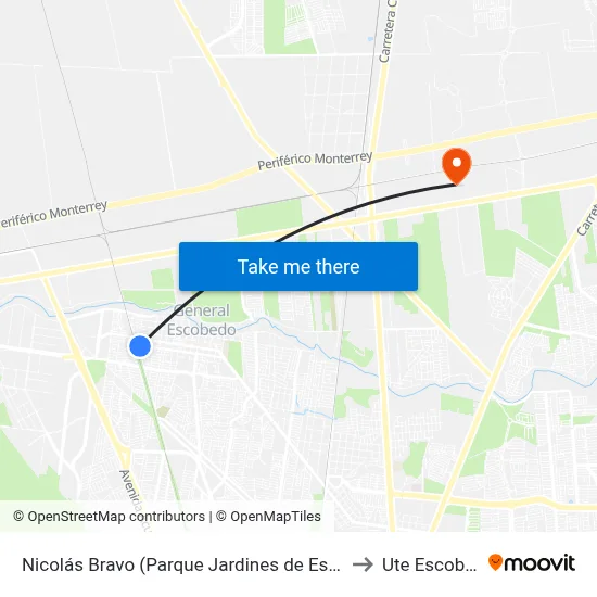 Nicolás Bravo (Parque Jardines de Escobedo) to Ute Escobedo map