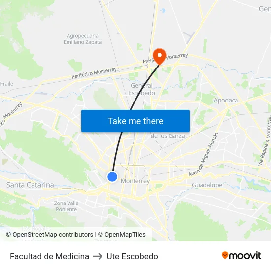Facultad de Medicina to Ute Escobedo map