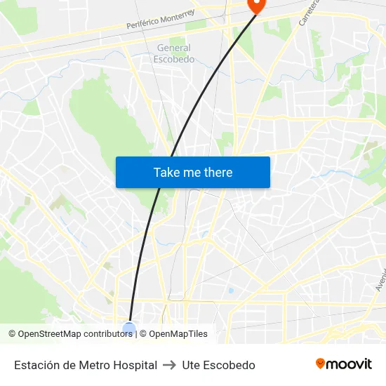 Estación de Metro Hospital to Ute Escobedo map