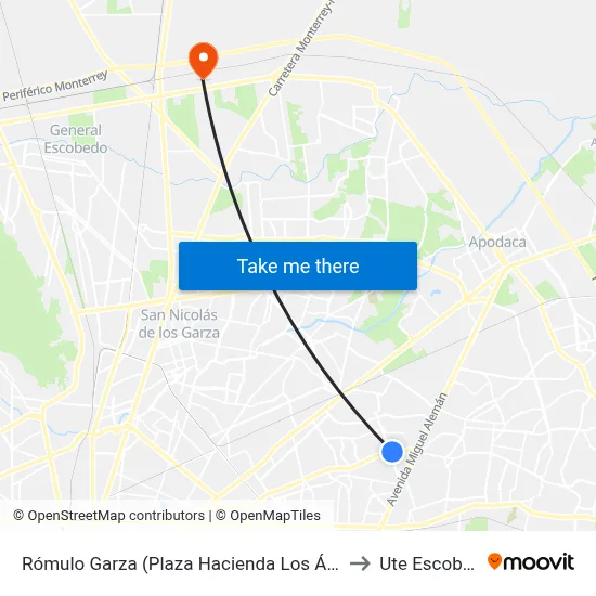 Rómulo Garza (Plaza Hacienda Los Ángeles) to Ute Escobedo map