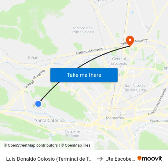 Luis Donaldo Colosio (Terminal de Tuesa) to Ute Escobedo map