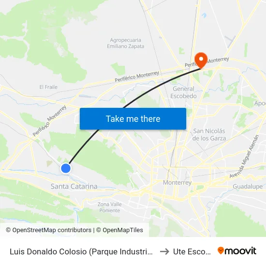 Luis Donaldo Colosio (Parque Industrial I.B.P. 200) to Ute Escobedo map