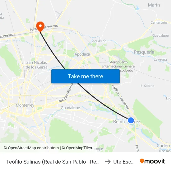 Teófilo Salinas (Real de San Pablo - Real de San Hilario) to Ute Escobedo map
