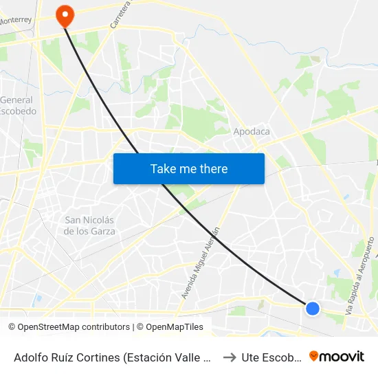 Adolfo Ruíz Cortines (Estación Valle Soleado) to Ute Escobedo map