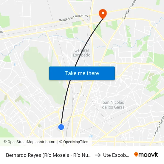 Bernardo Reyes (Río Mosela - Río Nueces) to Ute Escobedo map