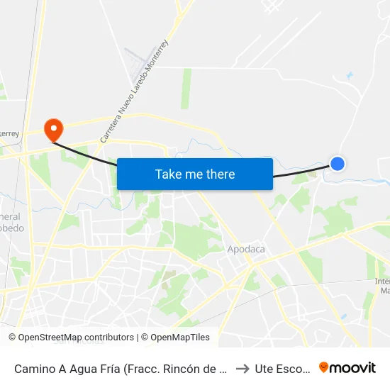 Camino A Agua Fría (Fracc. Rincón de Las Fuentes) to Ute Escobedo map