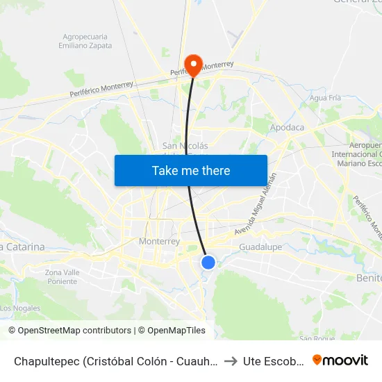 Chapultepec (Cristóbal Colón - Cuauhtémoc) to Ute Escobedo map