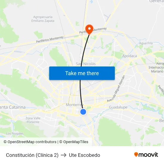 Constitución (Clínica 2) to Ute Escobedo map