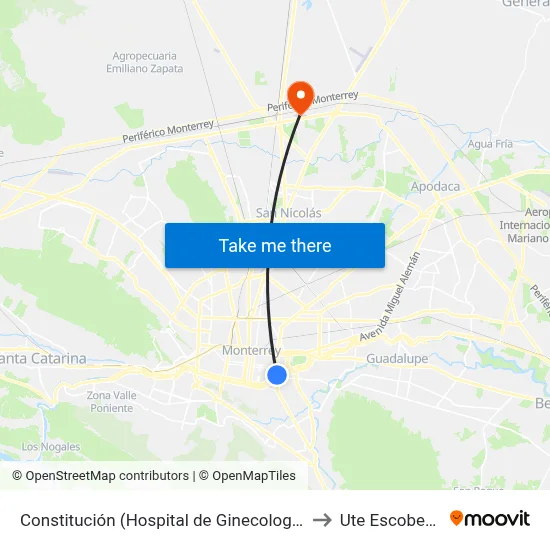 Constitución (Hospital de Ginecología) to Ute Escobedo map