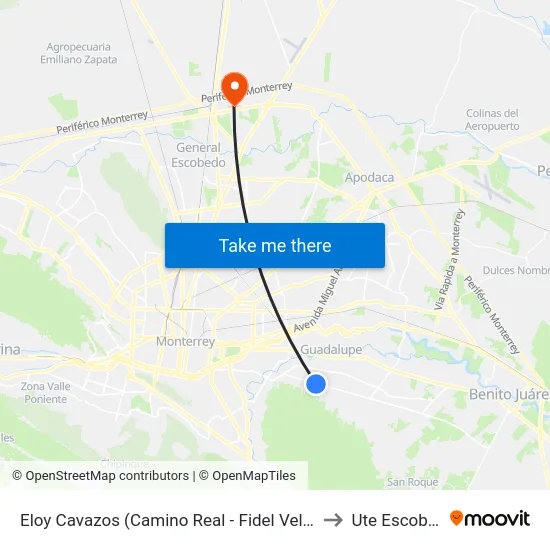 Eloy Cavazos (Camino Real - Fidel Velázquez) to Ute Escobedo map
