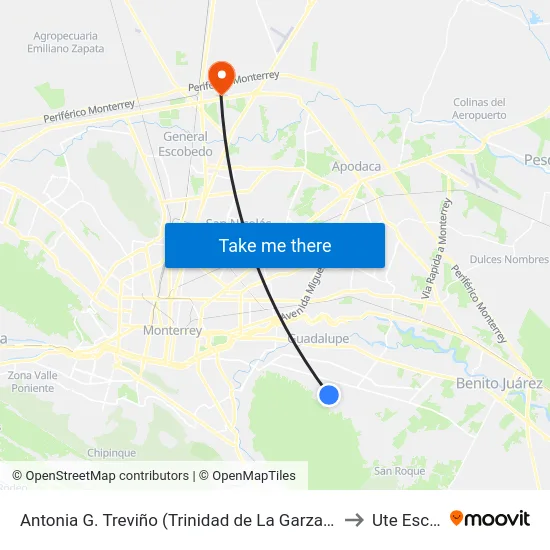 Antonia G. Treviño (Trinidad de La Garza Melo - Pedro Ramírez) to Ute Escobedo map