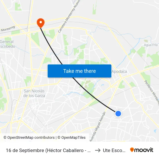 16 de Septiembre (Héctor Caballero - Separador) to Ute Escobedo map