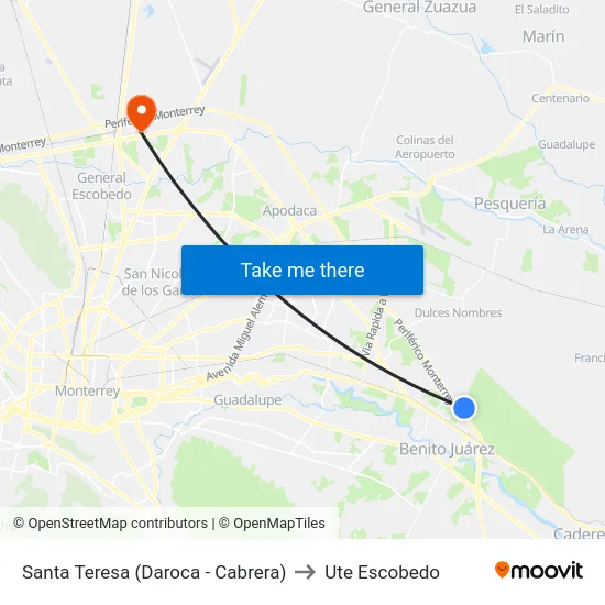 Santa Teresa (Daroca - Cabrera) to Ute Escobedo map