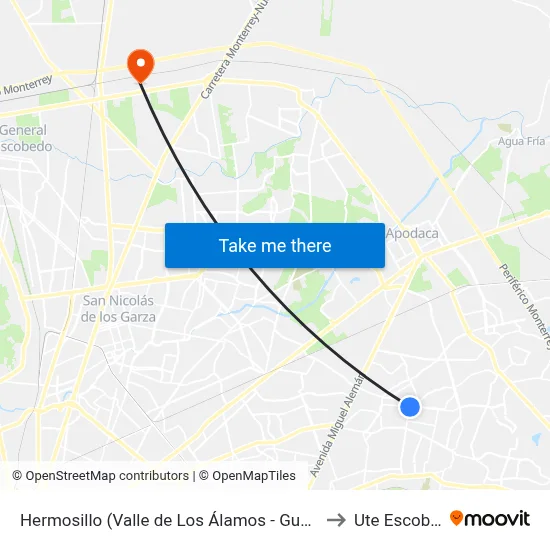 Hermosillo (Valle de Los Álamos - Guadalajara) to Ute Escobedo map