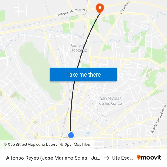 Alfonso Reyes (José Mariano Salas - Juan Sánchez Azcona) to Ute Escobedo map