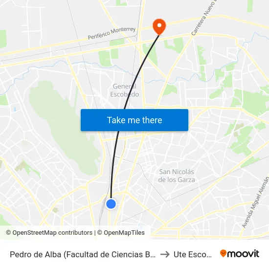 Pedro de Alba (Facultad de Ciencias Biológicas) to Ute Escobedo map