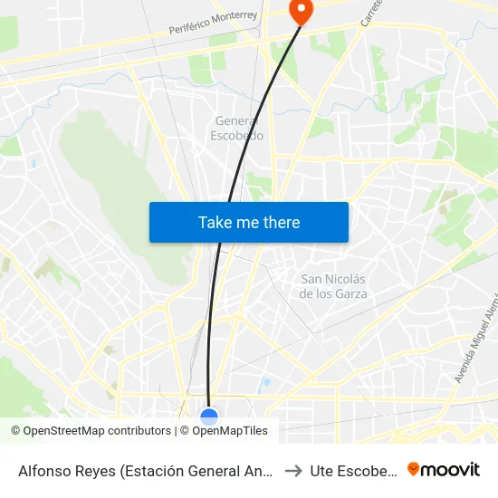 Alfonso Reyes (Estación General Anaya) to Ute Escobedo map