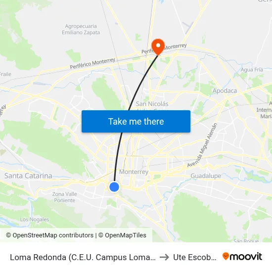 Loma Redonda (C.E.U. Campus Loma Larga) to Ute Escobedo map