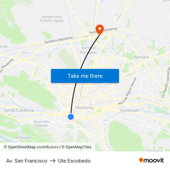 Av. San Francisco to Ute Escobedo map