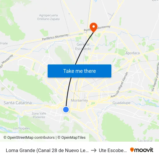 Loma Grande (Canal 28 de Nuevo León) to Ute Escobedo map