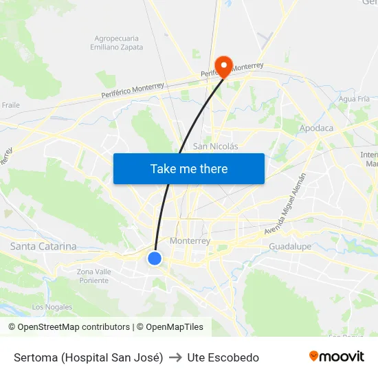 Sertoma (Hospital San José) to Ute Escobedo map