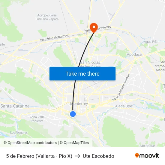 5 de Febrero (Vallarta - Pío X) to Ute Escobedo map