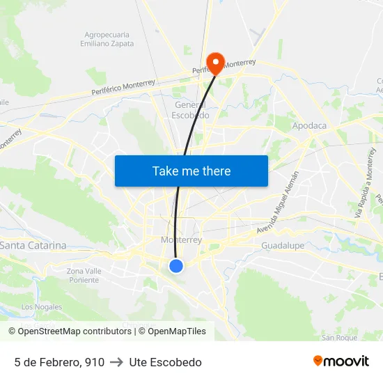 5 de Febrero, 910 to Ute Escobedo map