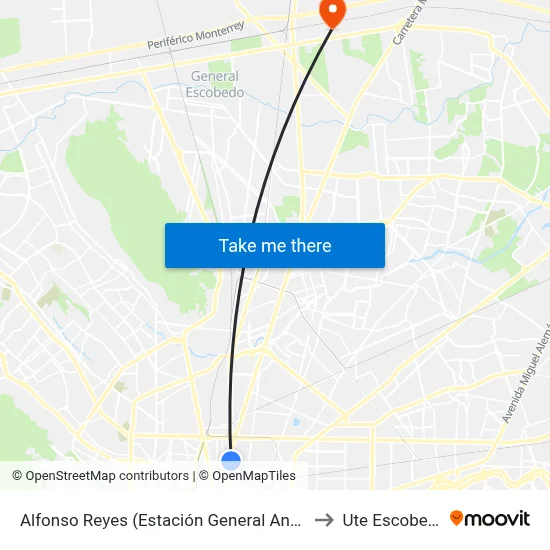 Alfonso Reyes (Estación General Anaya) to Ute Escobedo map