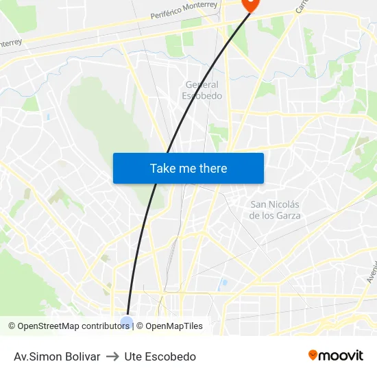 Av.Simon Bolivar to Ute Escobedo map