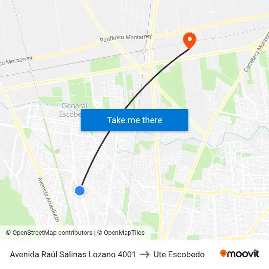 Avenida Raúl Salinas Lozano 4001 to Ute Escobedo map