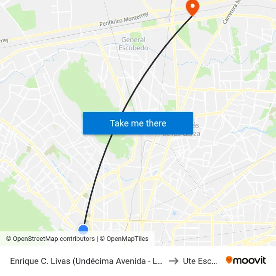 Enrique C. Livas (Undécima Avenida - Lázaro Cárdenas) to Ute Escobedo map