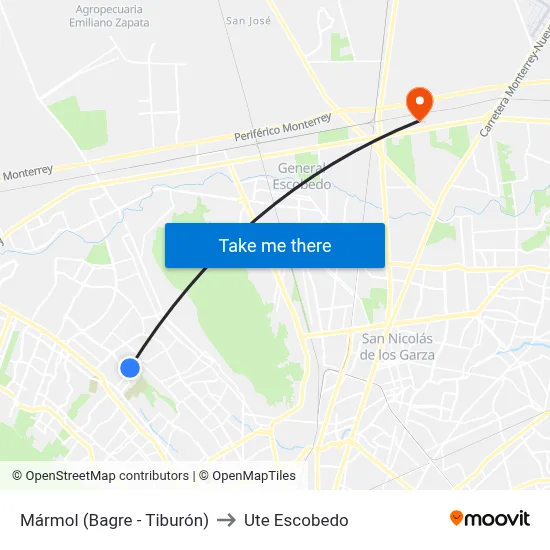 Mármol (Bagre - Tiburón) to Ute Escobedo map