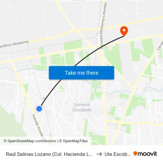 Raúl Salinas Lozano (Col. Hacienda Los Ayala) to Ute Escobedo map