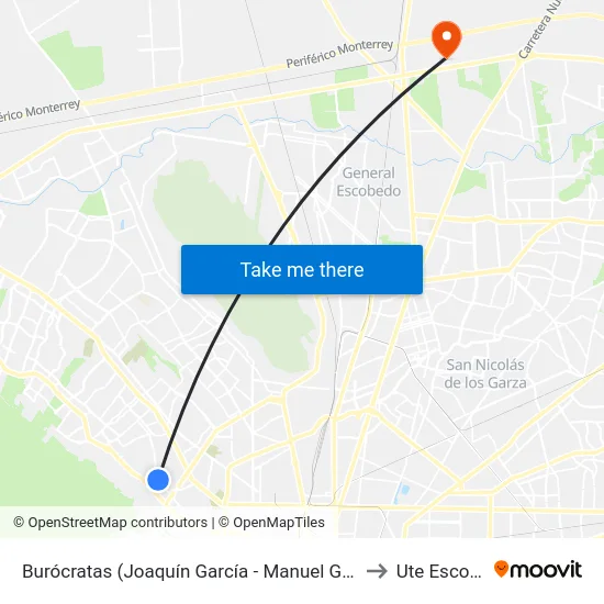 Burócratas (Joaquín García - Manuel Gómez Castro) to Ute Escobedo map