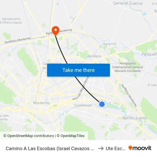 Camino A Las Escobas (Israel Cavazos Garza - Río Guayalejo) to Ute Escobedo map